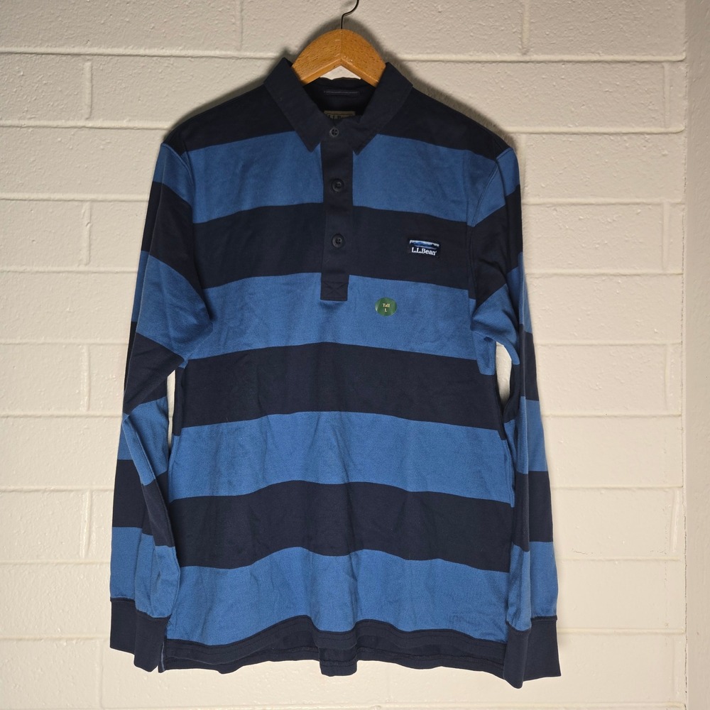 L.L. Bean Rugby‎ Stripe Shirt Mens Large Tall Long Sleeve Cotton Preppy Outdoors